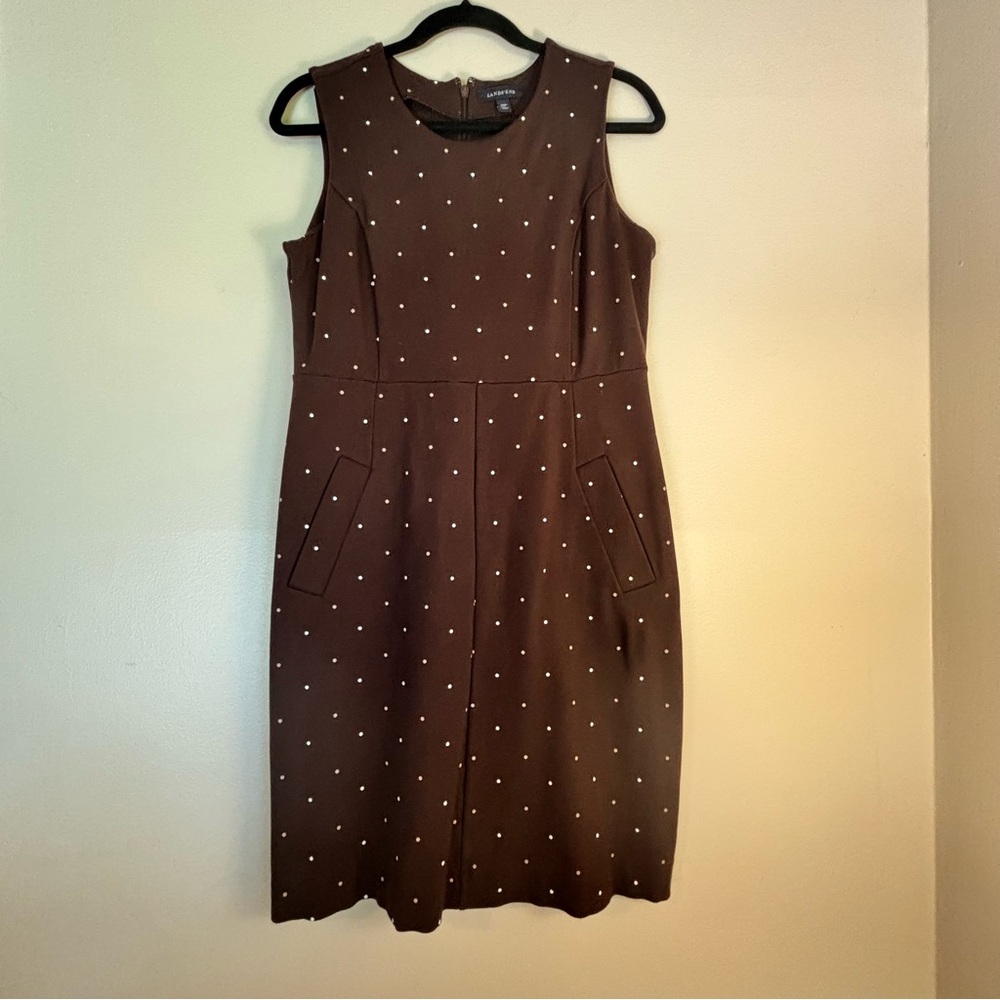 Lands' End Brown Polka Dot Sleeveless Midi Dress